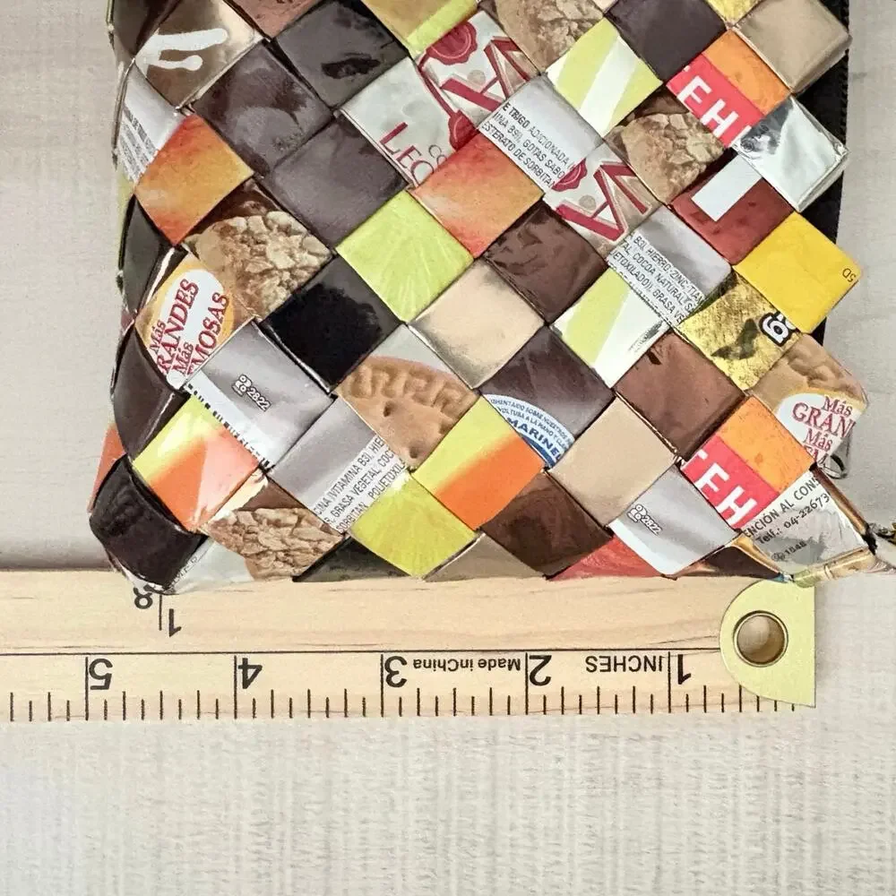 Upcycled Candy Wrapper Woven Crossbody Shoulder Bag Multicolor Eco Friendly Fall